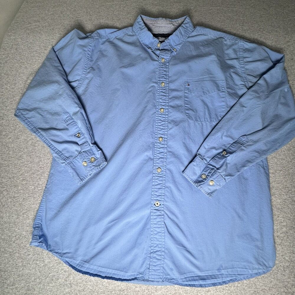 Tommy Hilfiger Men's Blue Button Down Classic Fit Cotton Pocket Shirt Size XL